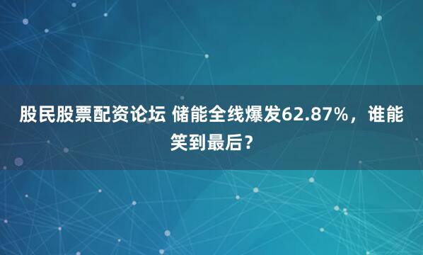 股民股票配资论坛 储能全线爆发62.87%,谁能笑到最后?
