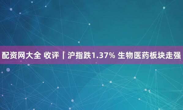 配资网大全 收评｜沪指跌1.37% 生物医药板块走强